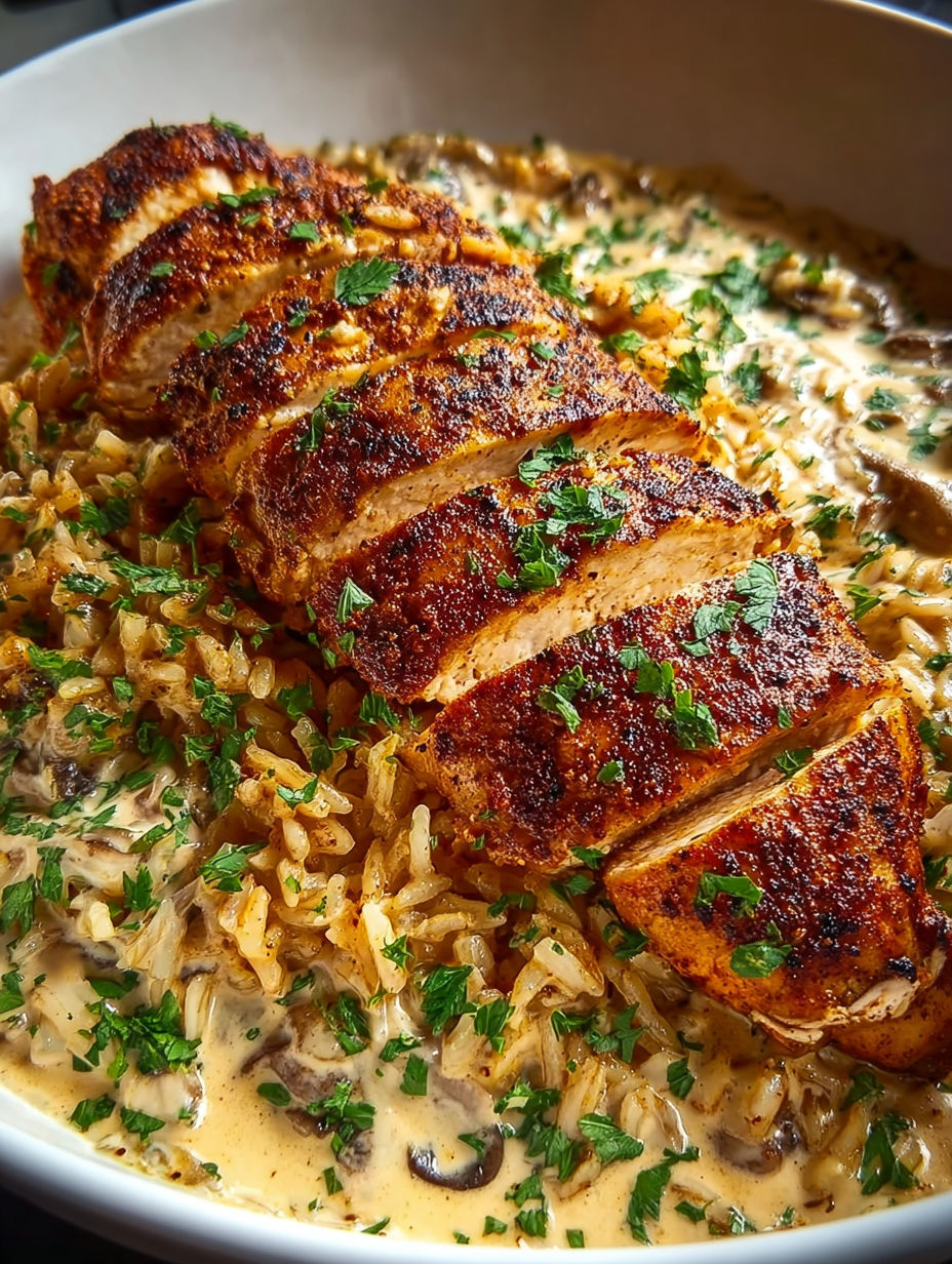 A piece of chicken with rice and vegetables.