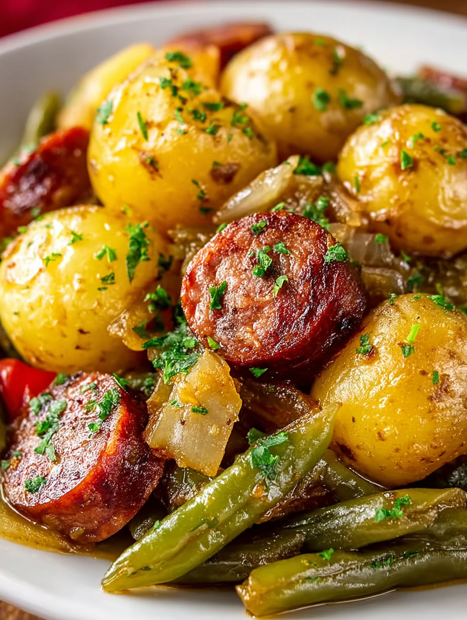 A close up of a crock pot swamp potatoes dish.