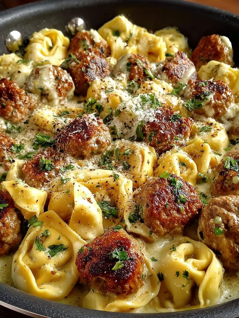 A plate of food with pasta and meatballs.
