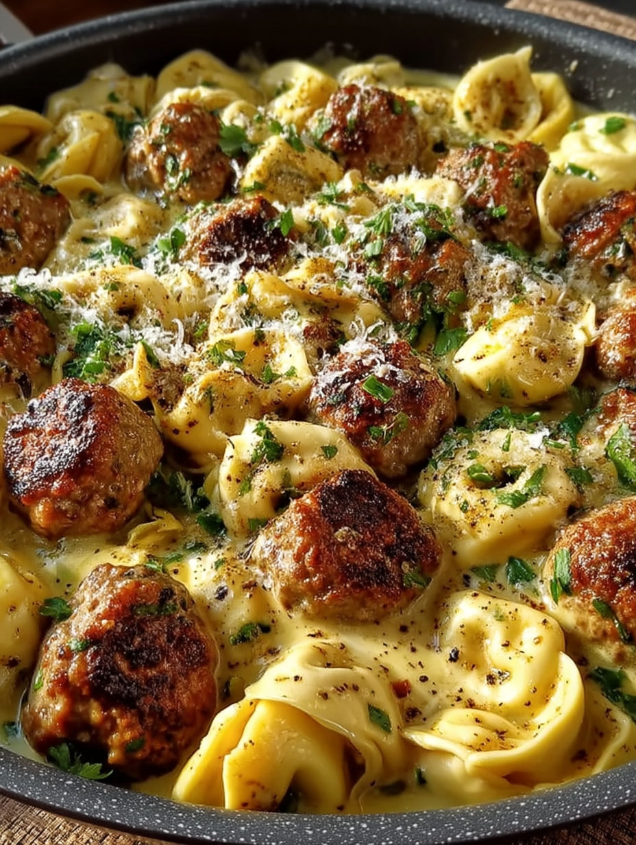 A close up of a plate of pasta with meatballs and cheese.