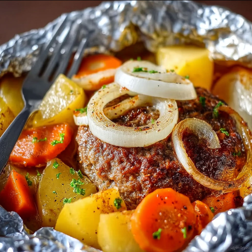 A hamburger with onions and carrots.