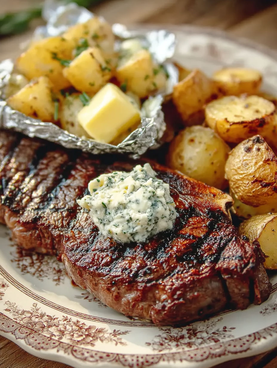 A plate of food with meat and potatoes.