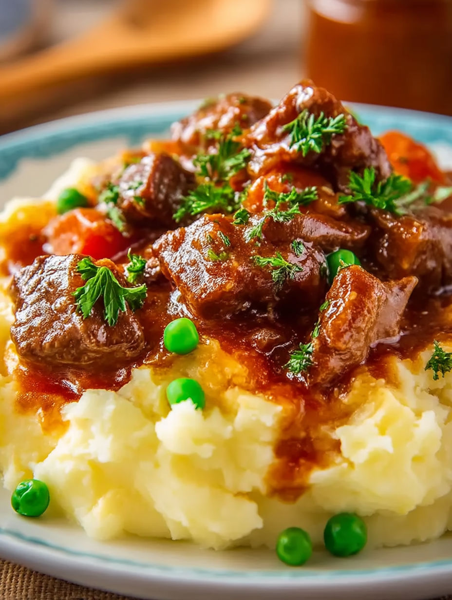 A plate of food with meat and peas.