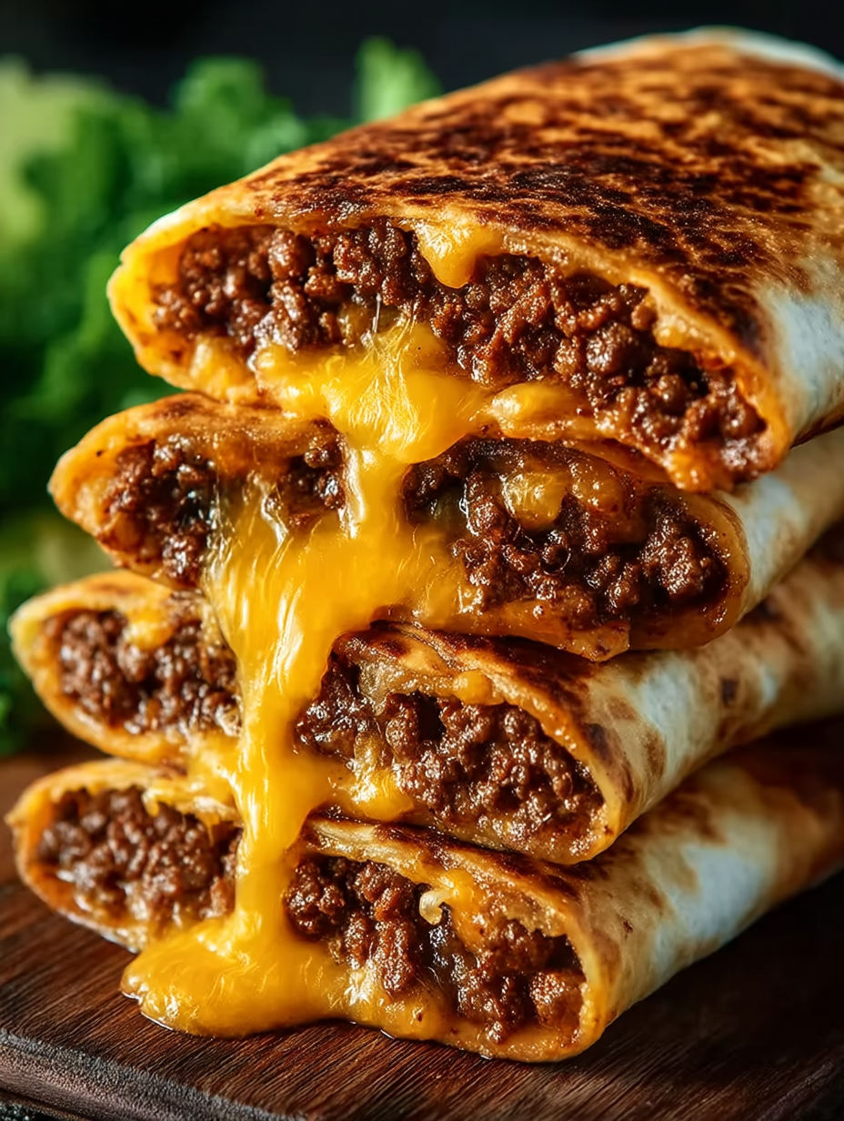 A stack of loaded cheesy pocket tacos.