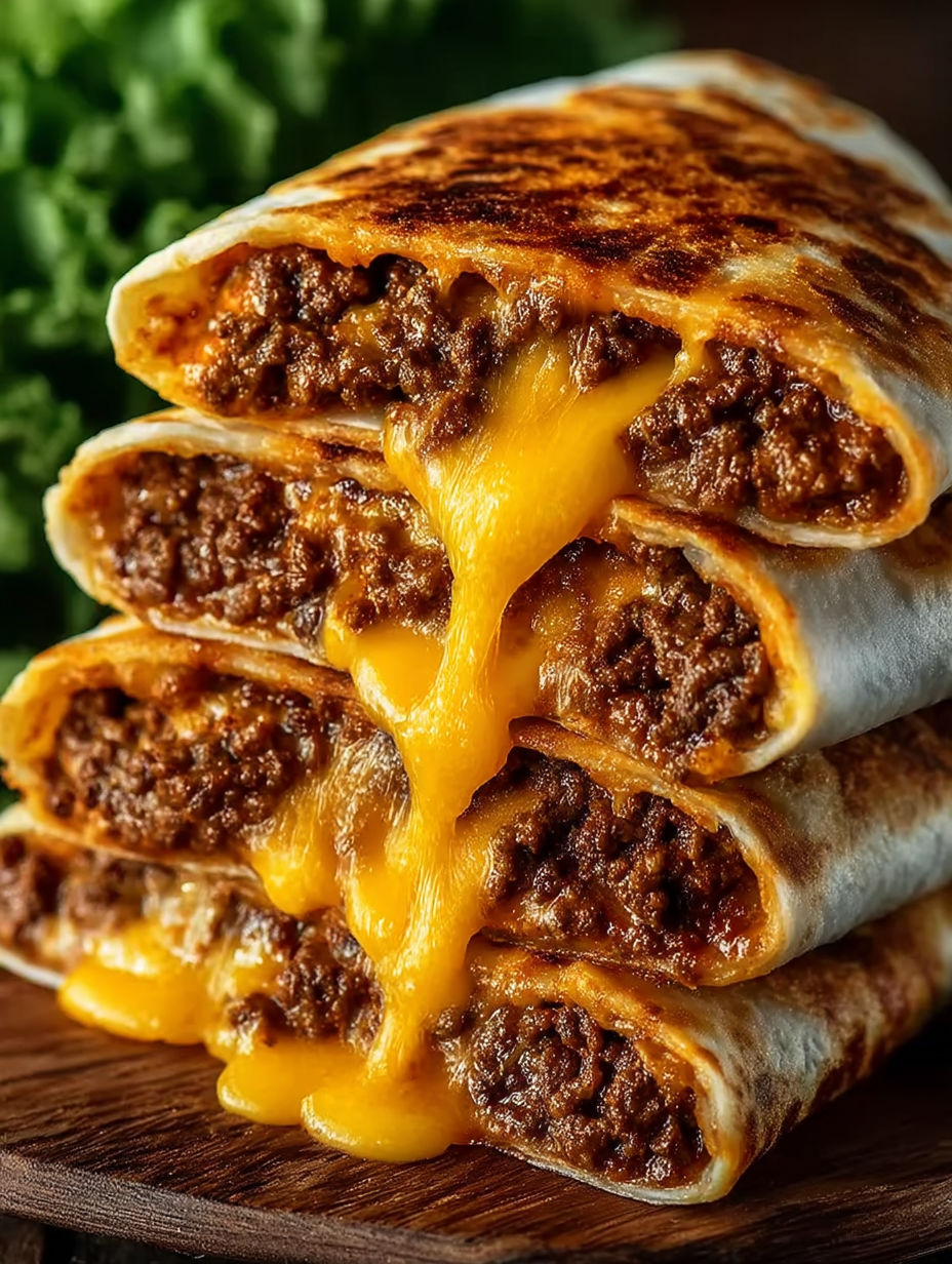 A stack of loaded cheesy pocket tacos.