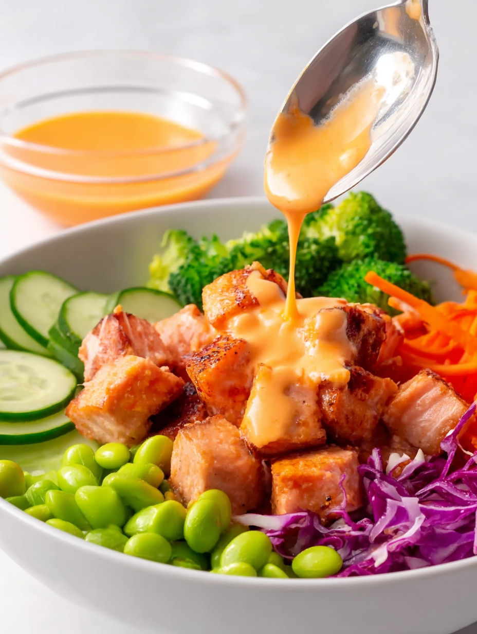 A bowl of food with a spoon in it.