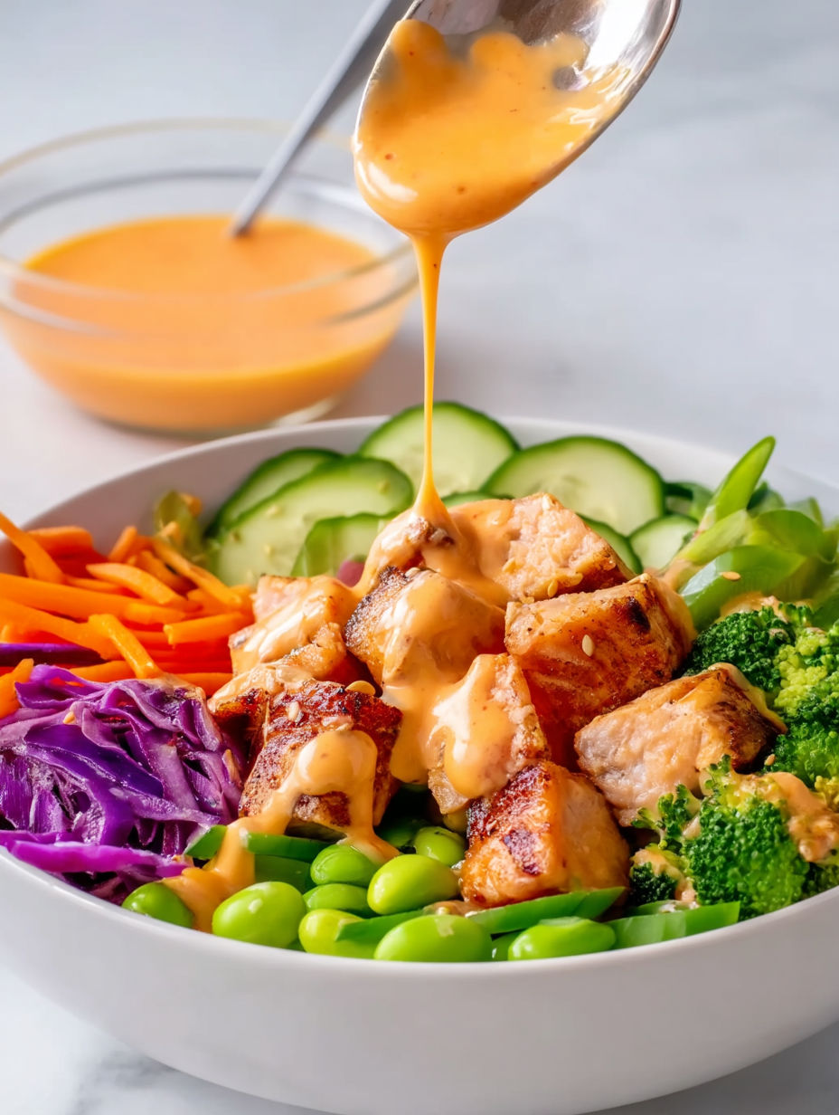 A bowl of food with chicken and broccoli.