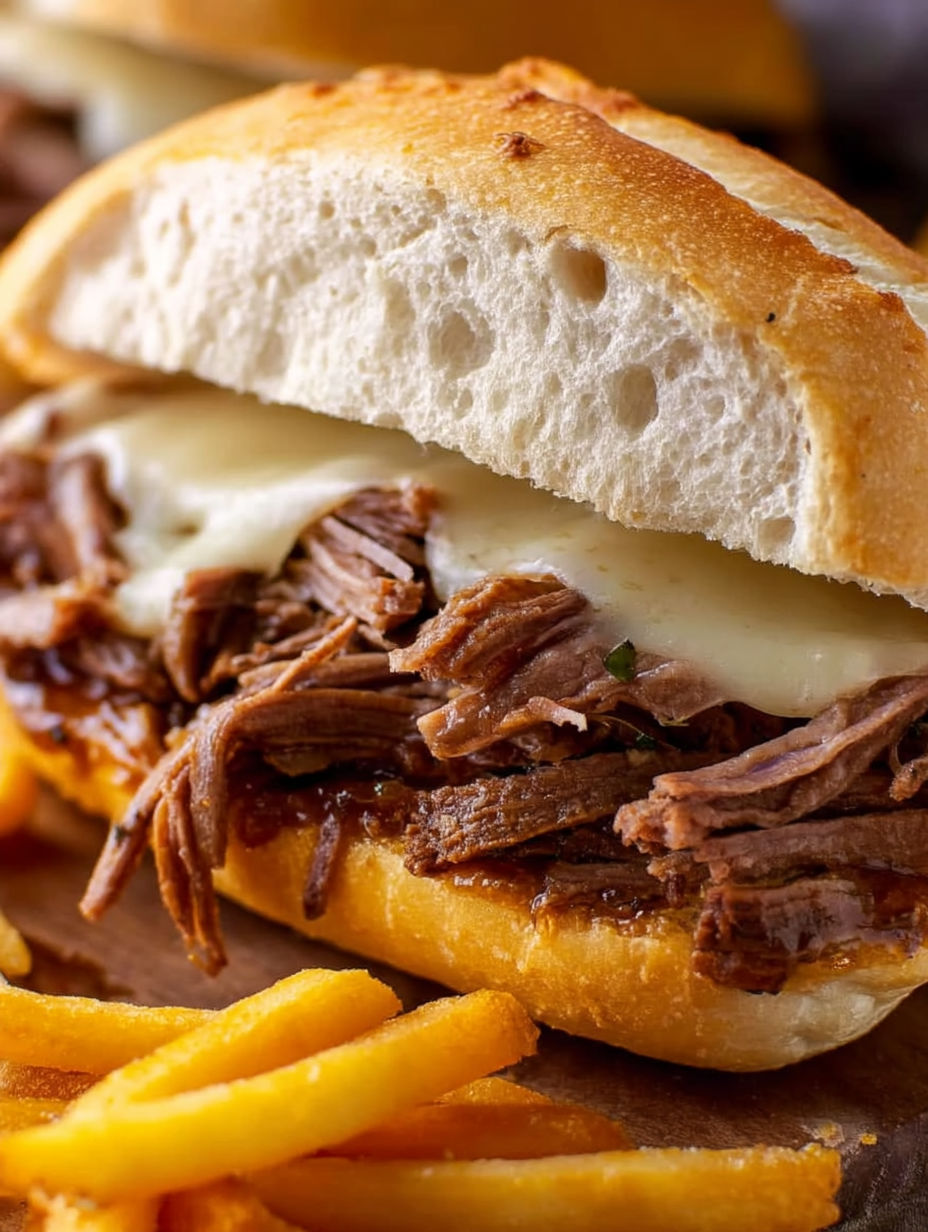 A crock pot French dip sandwich.