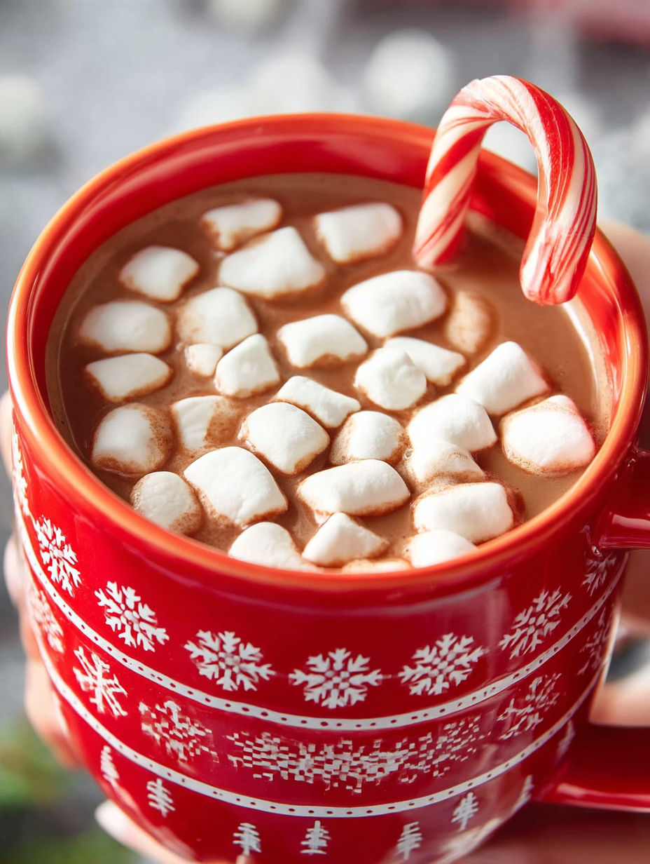 A red cup filled with marshmallows and chocolate.