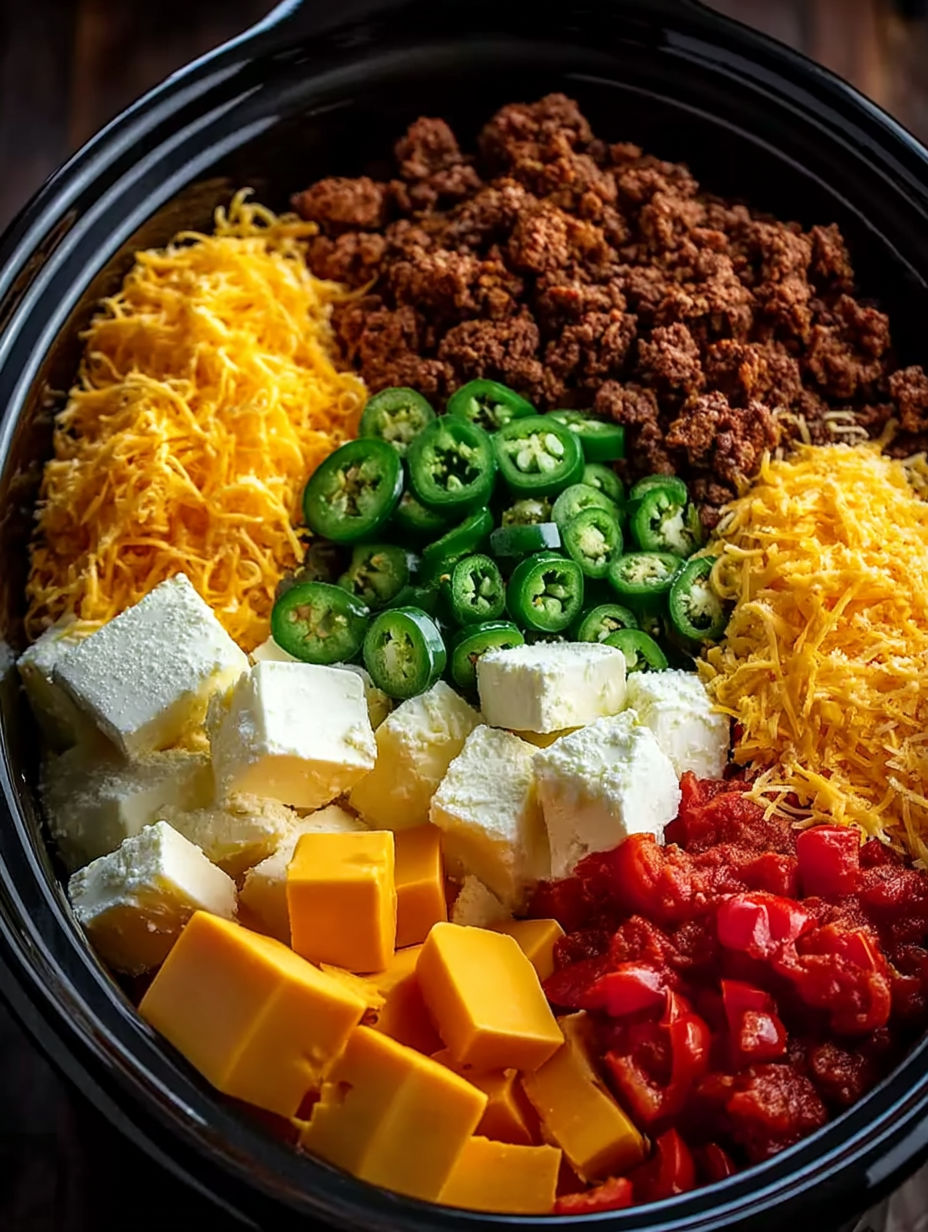 A crock pot filled with a smoked queso dip.