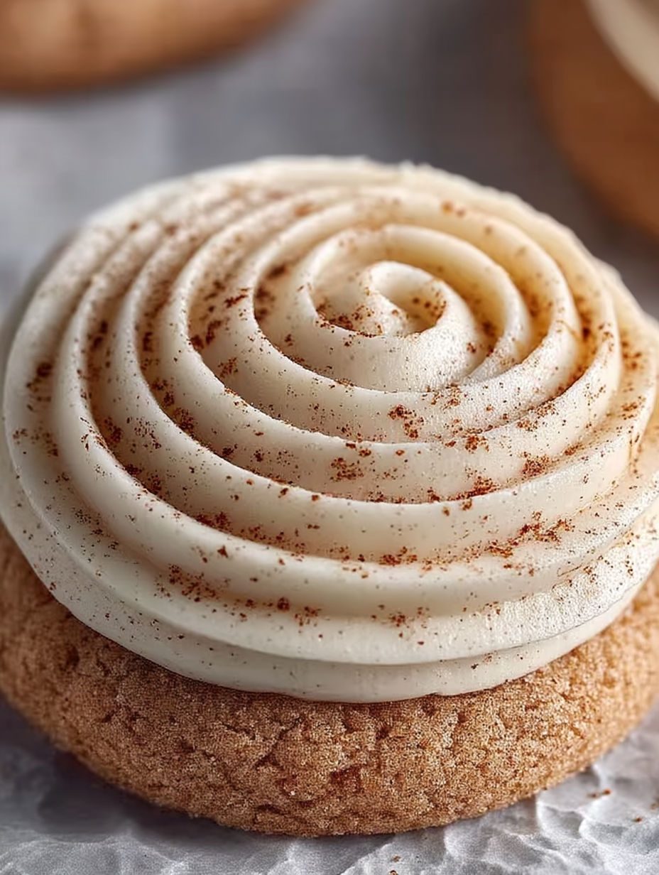 A white frosted cookie with a swirl pattern.
