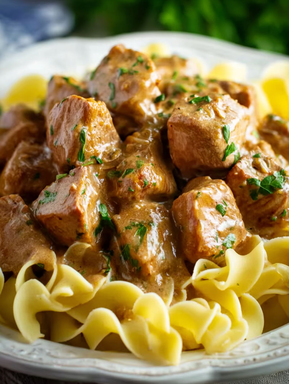 A plate of food with meat and noodles.