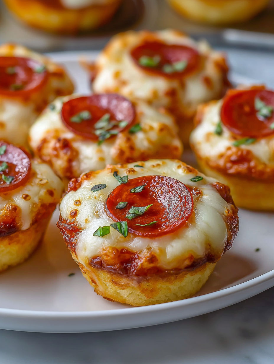 A plate of mini pizzas in a muffin tin.