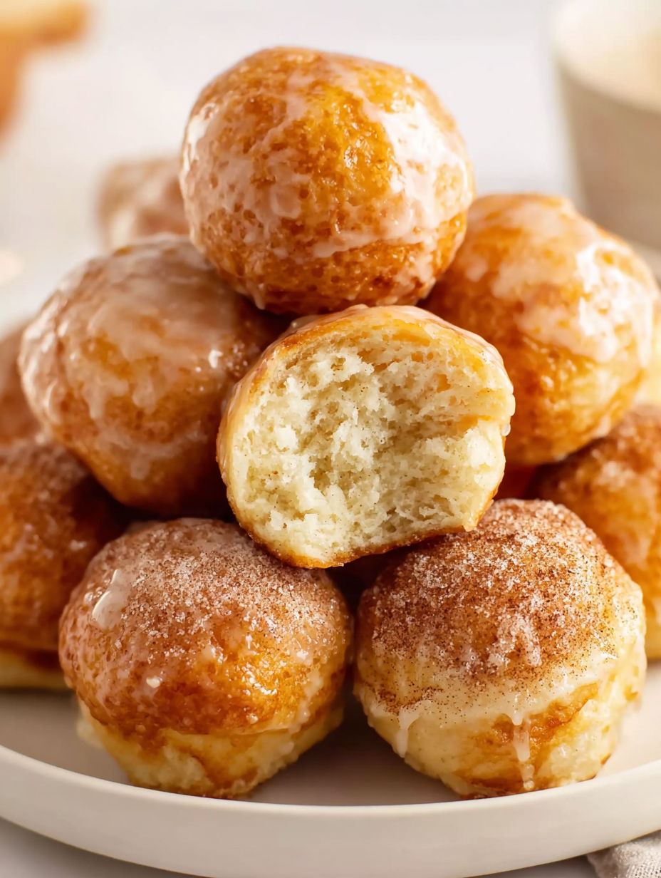A stack of 2-ingredient air fryer banana donut holes.