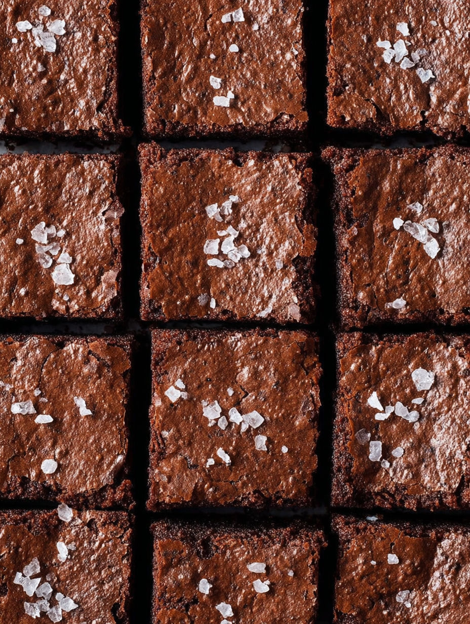 A close up of a brownie with salt on top.