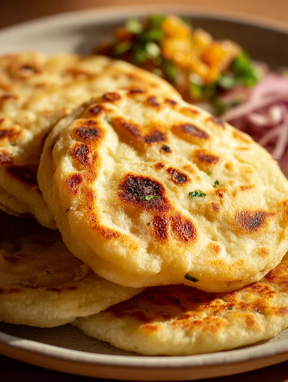 A stack of soft masa cheese pupusas.