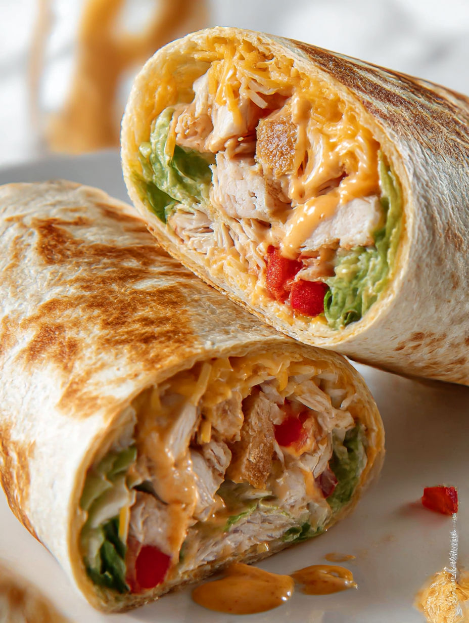 A Chipotle Ranch Chicken Burrito is shown on a plate.