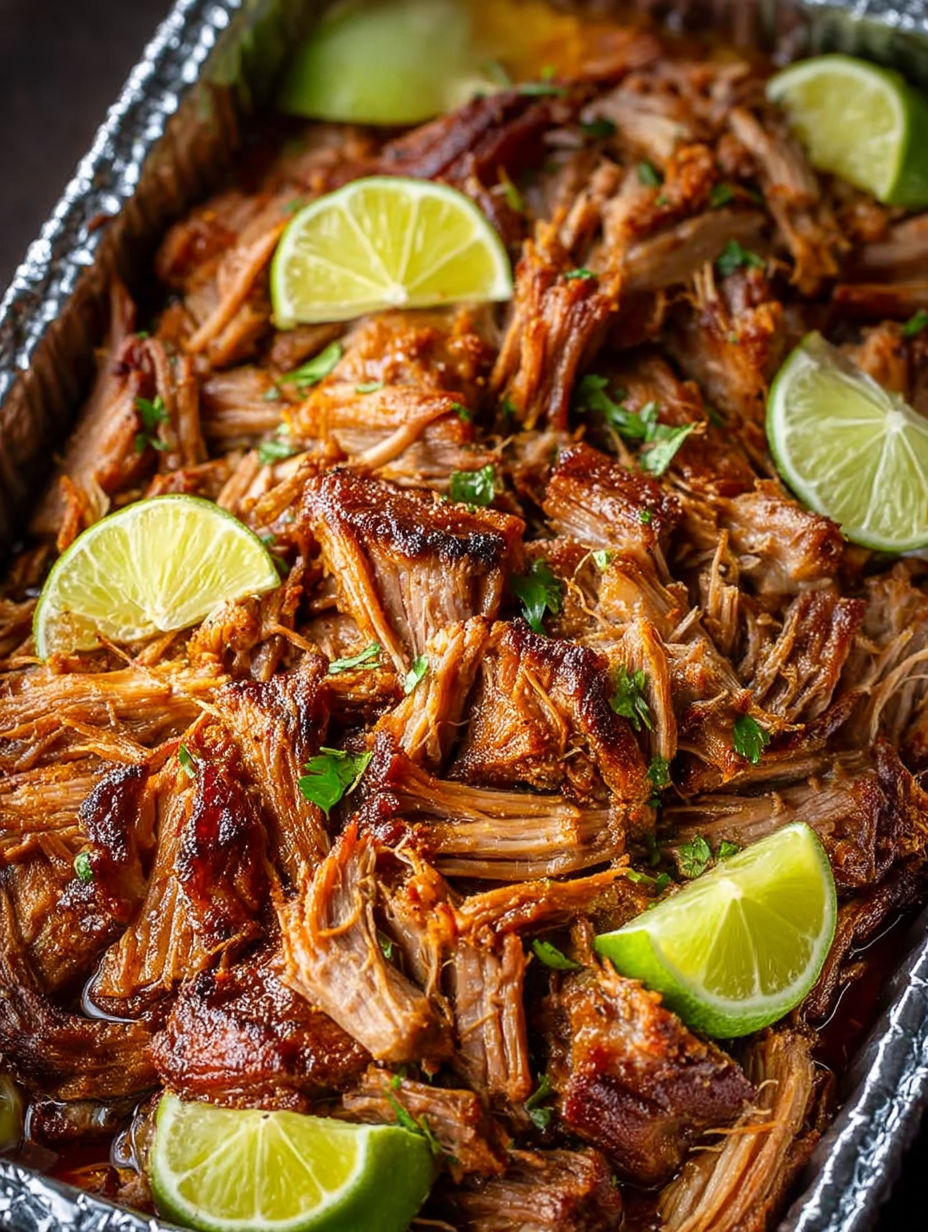 A crock pot full of pork carnitas.
