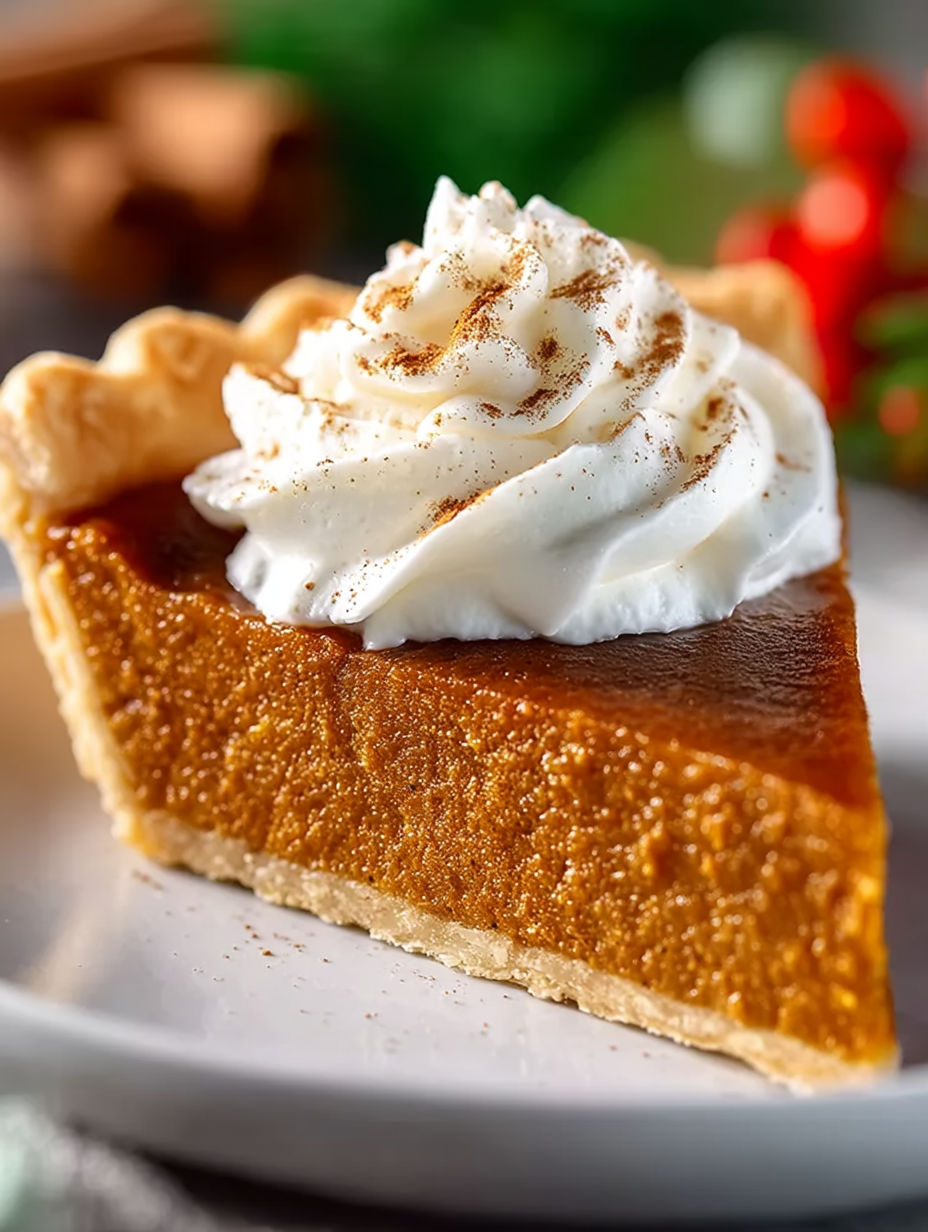 A slice of apple butter pie with whipped cream on top.