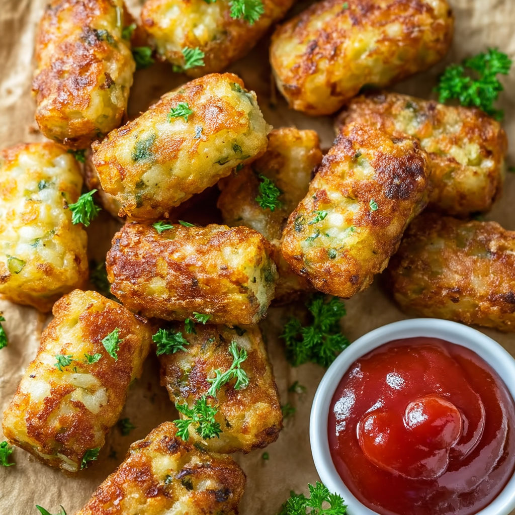 Golden tater tots on a table.
