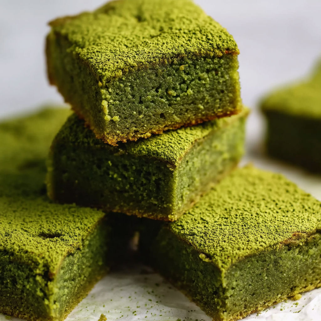 A stack of green cake squares.