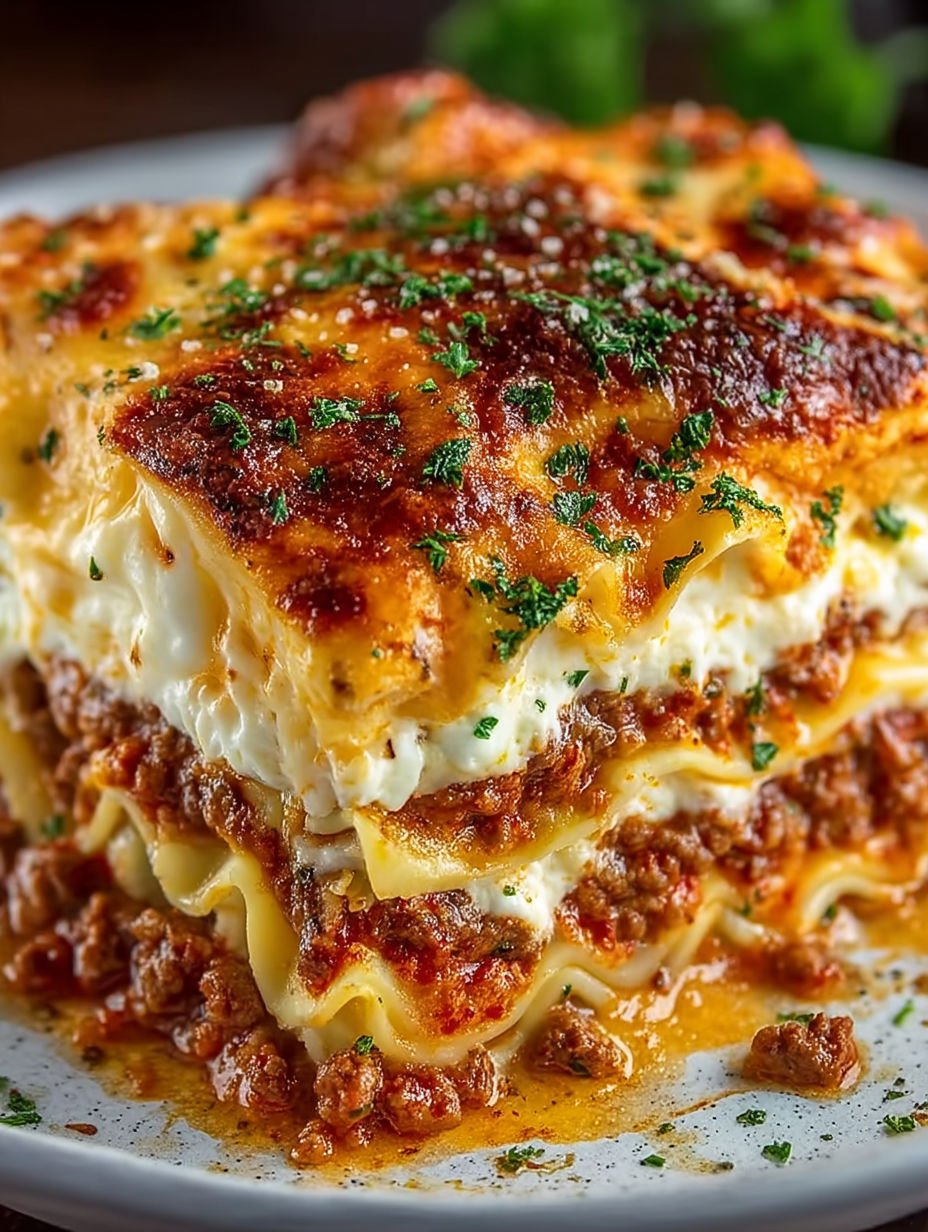 A delicious lasagna with cheese.