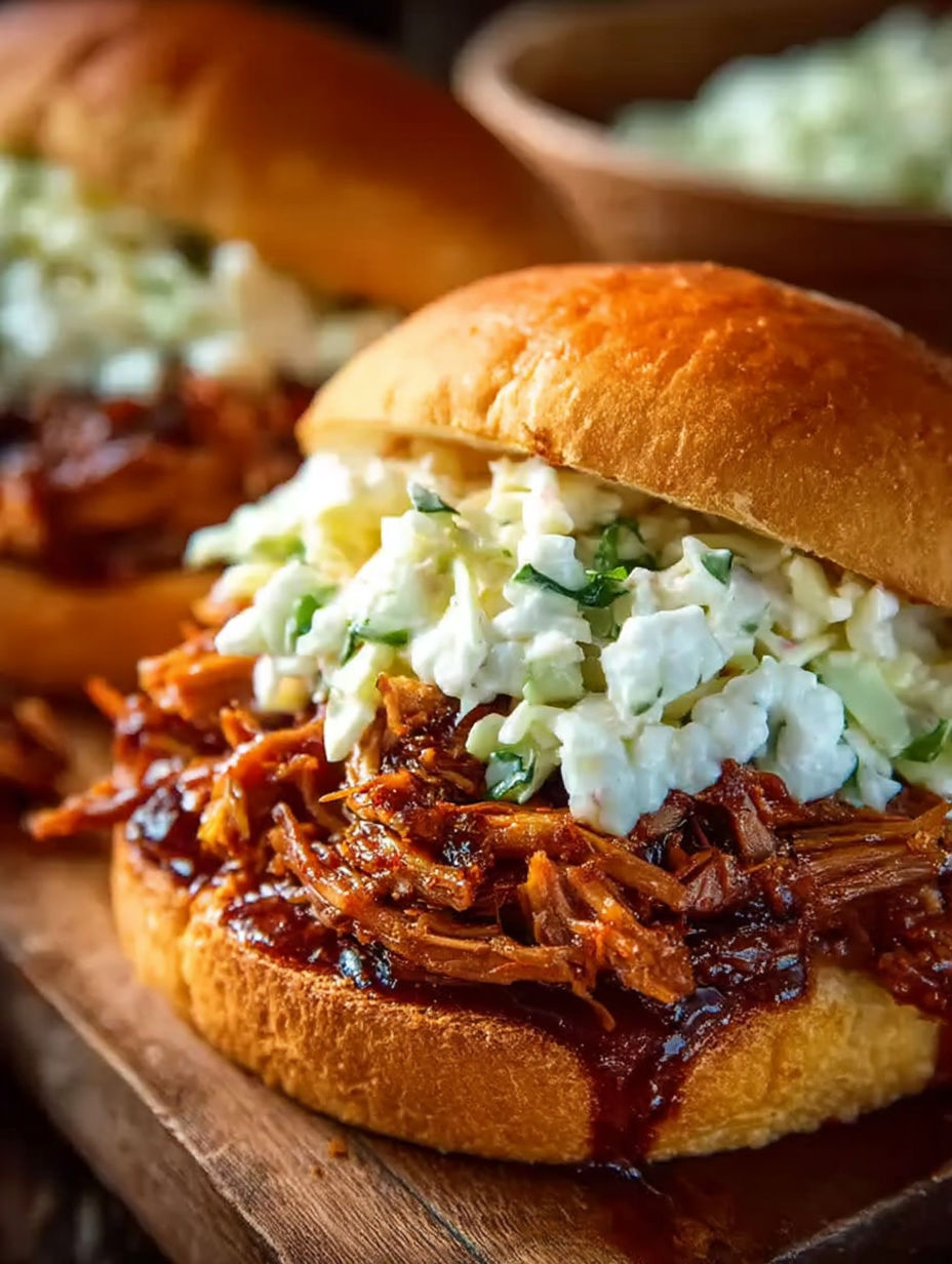 A close up of a pulled pork sandwich.