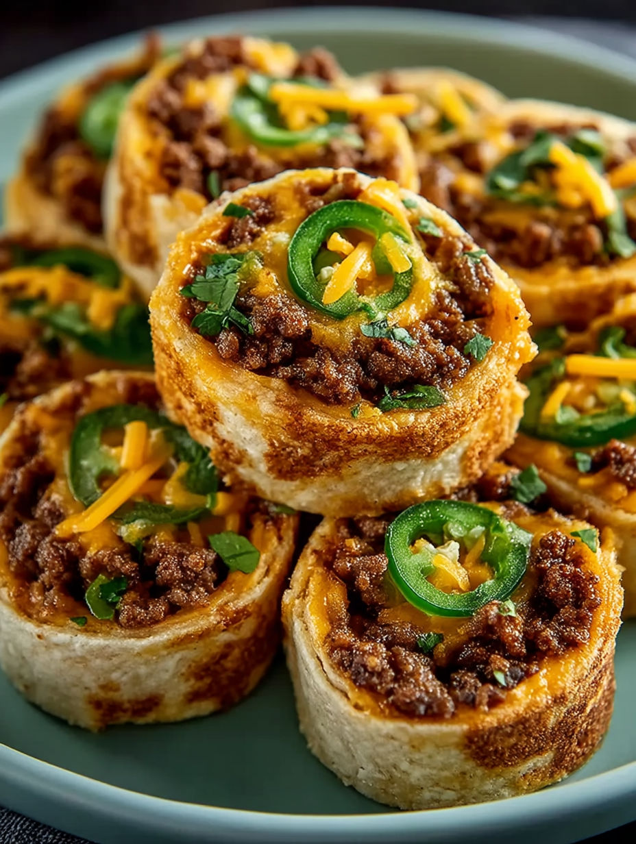 Cuban sausage pinwheels with cheese and jalapenos.