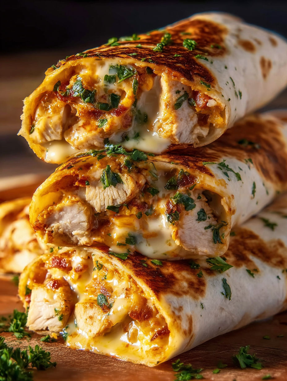 A delicious cheesy garlic chicken wrap.
