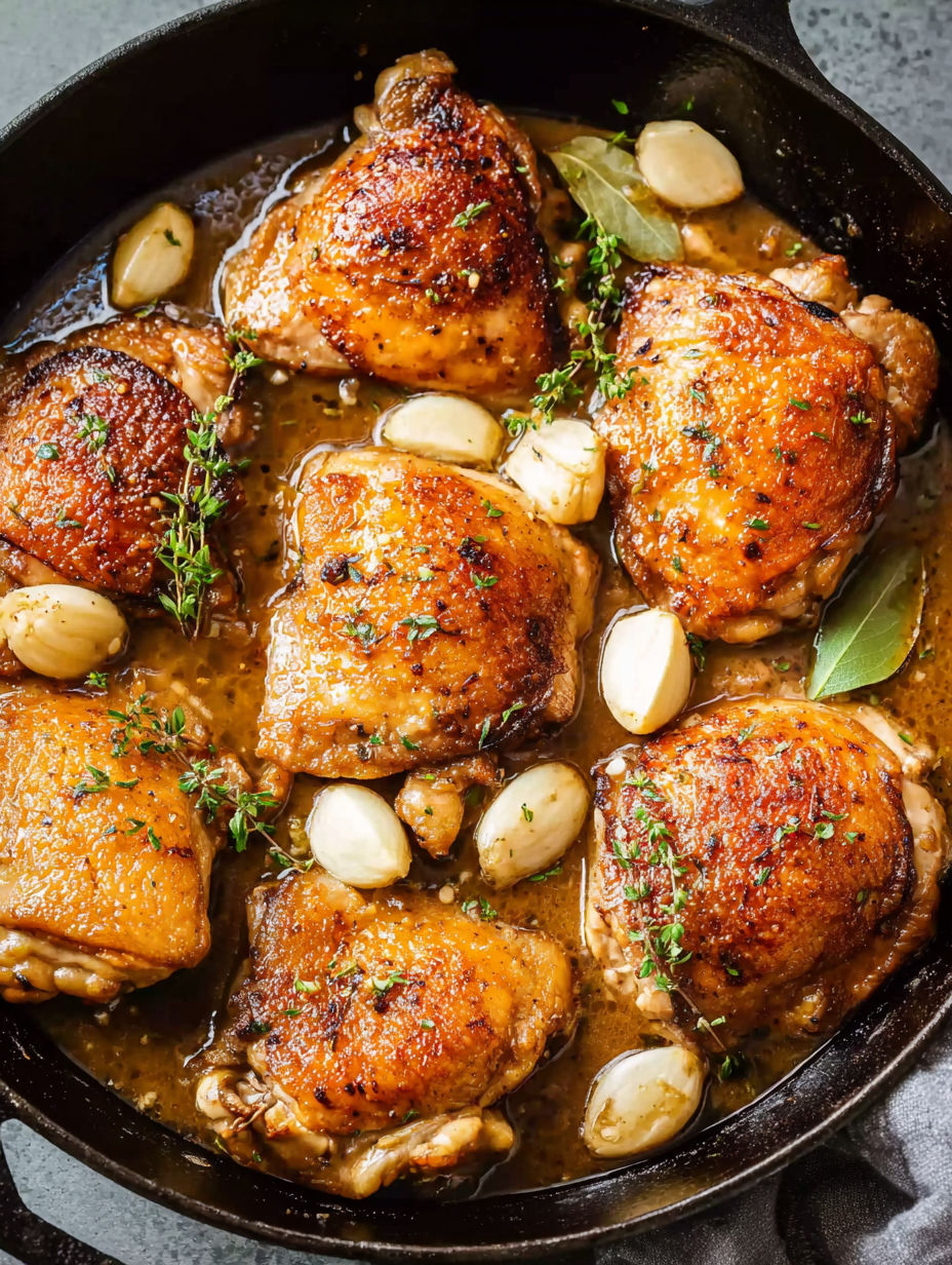 A pan of chicken with onions and garlic.