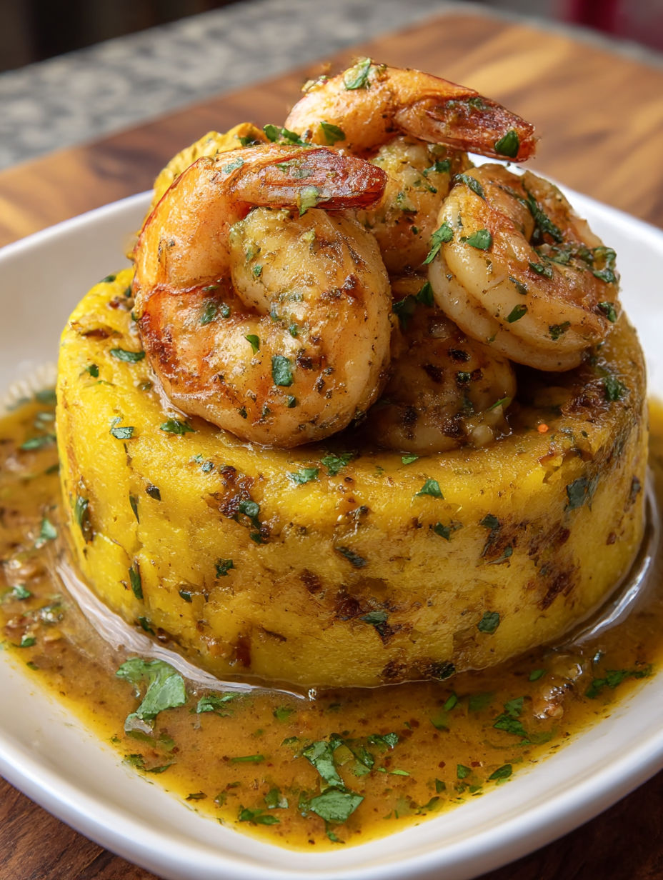 A plate of food with shrimp and garlic butter.