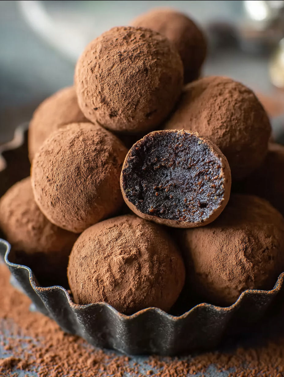 A plate of chocolate balls with one missing.