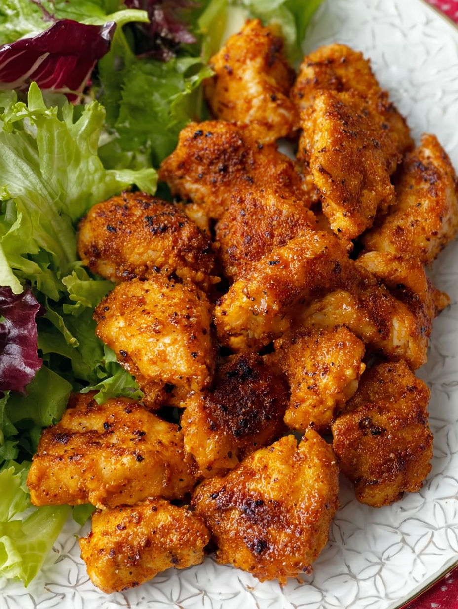 Brown sugar mustard rubbed chicken bites.