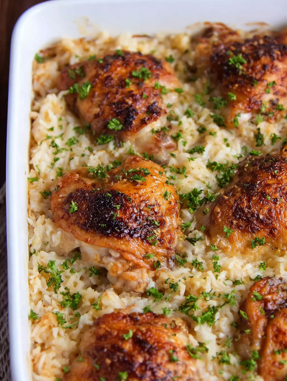 A baked chicken and rice casserole.
