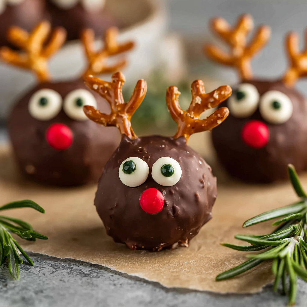 A plate of chocolate covered peanut butter balls with rice krispies.