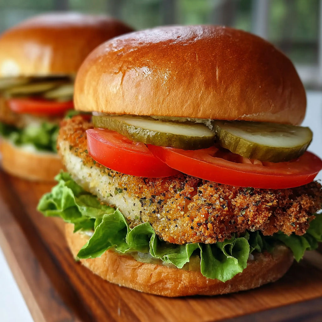 Two sandwiches with tomatoes and pickles.