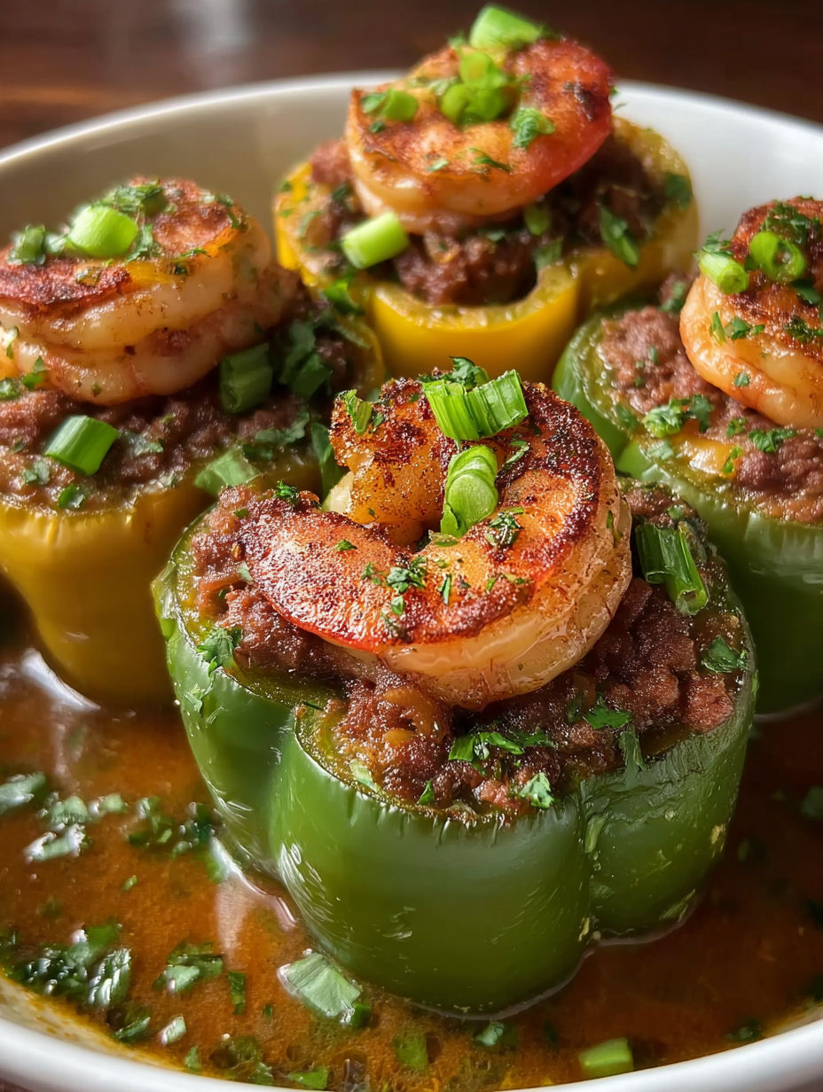 Cajun Surf & Turf Stuffed Peppers.