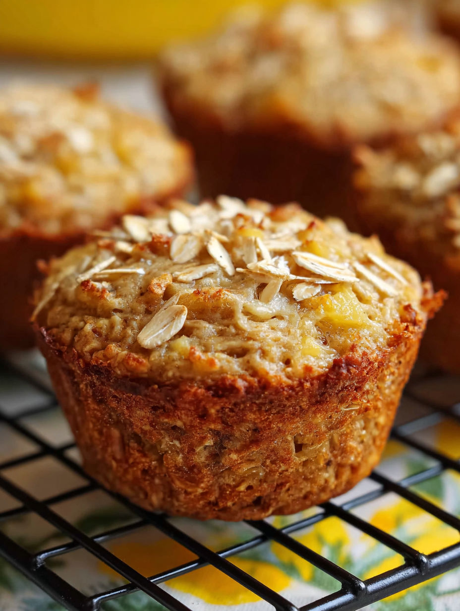 A single serving of pineapple coconut baked oatmeal.