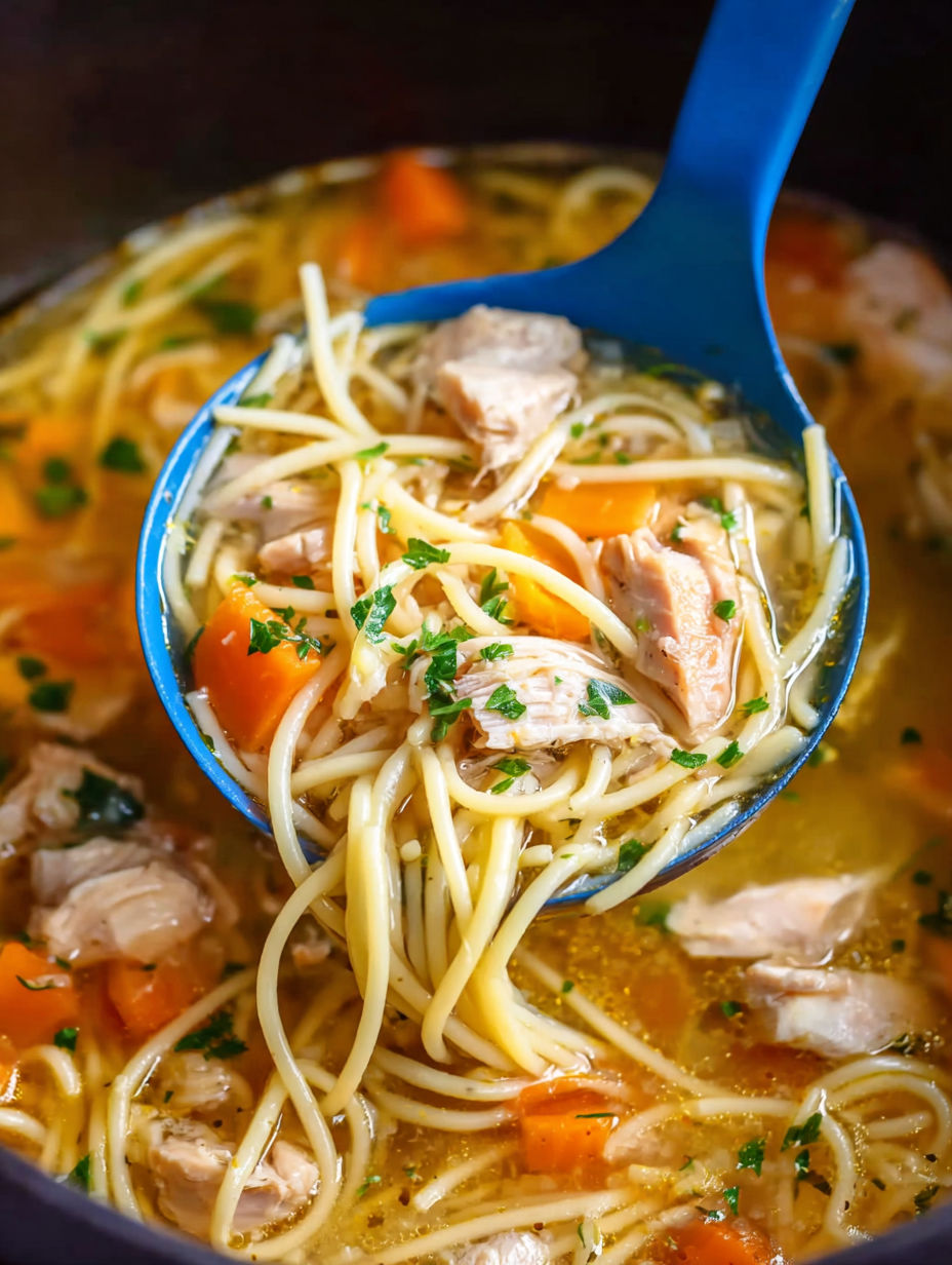 A spoon is in a bowl of soup.