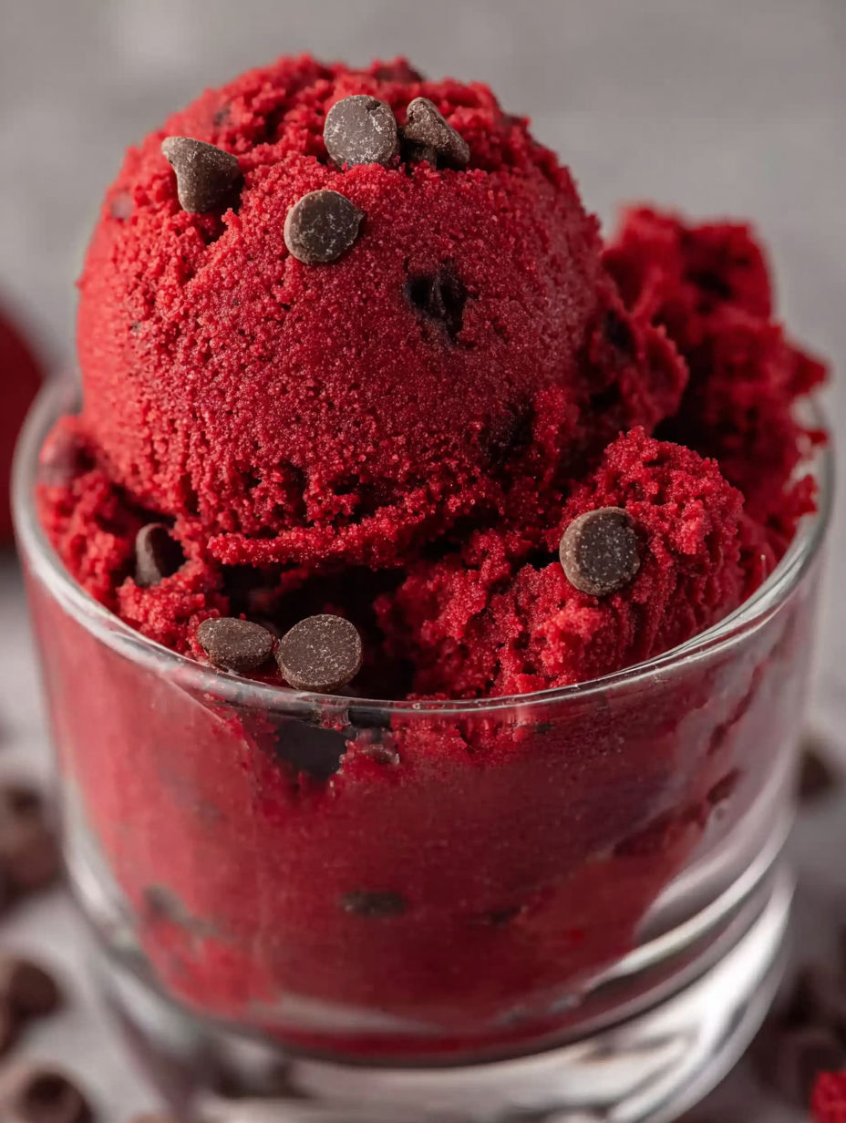 A close up of a red velvet ice cream.