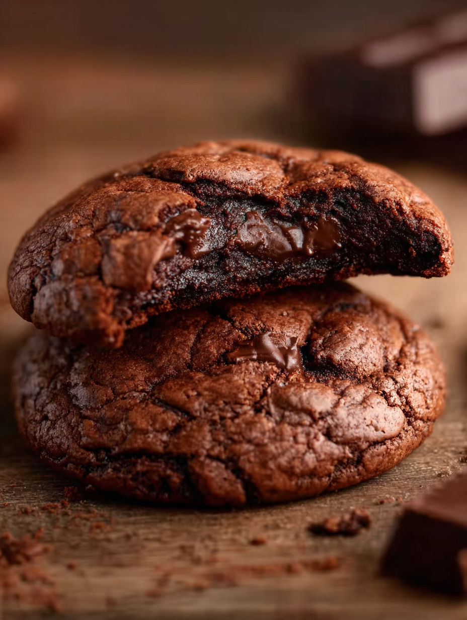 Two pieces of chocolate brownie cookies.