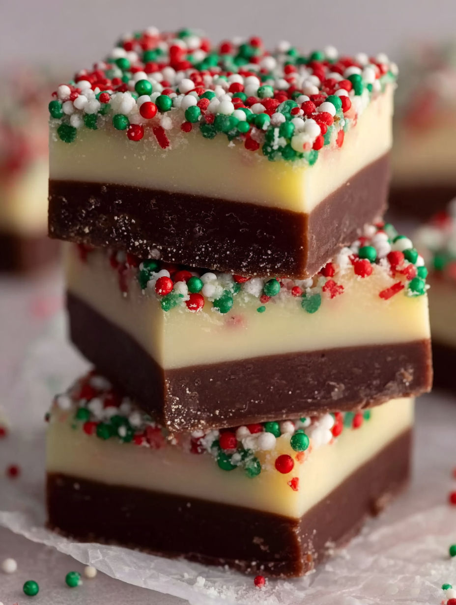 A stack of chocolate and white fudge bars.