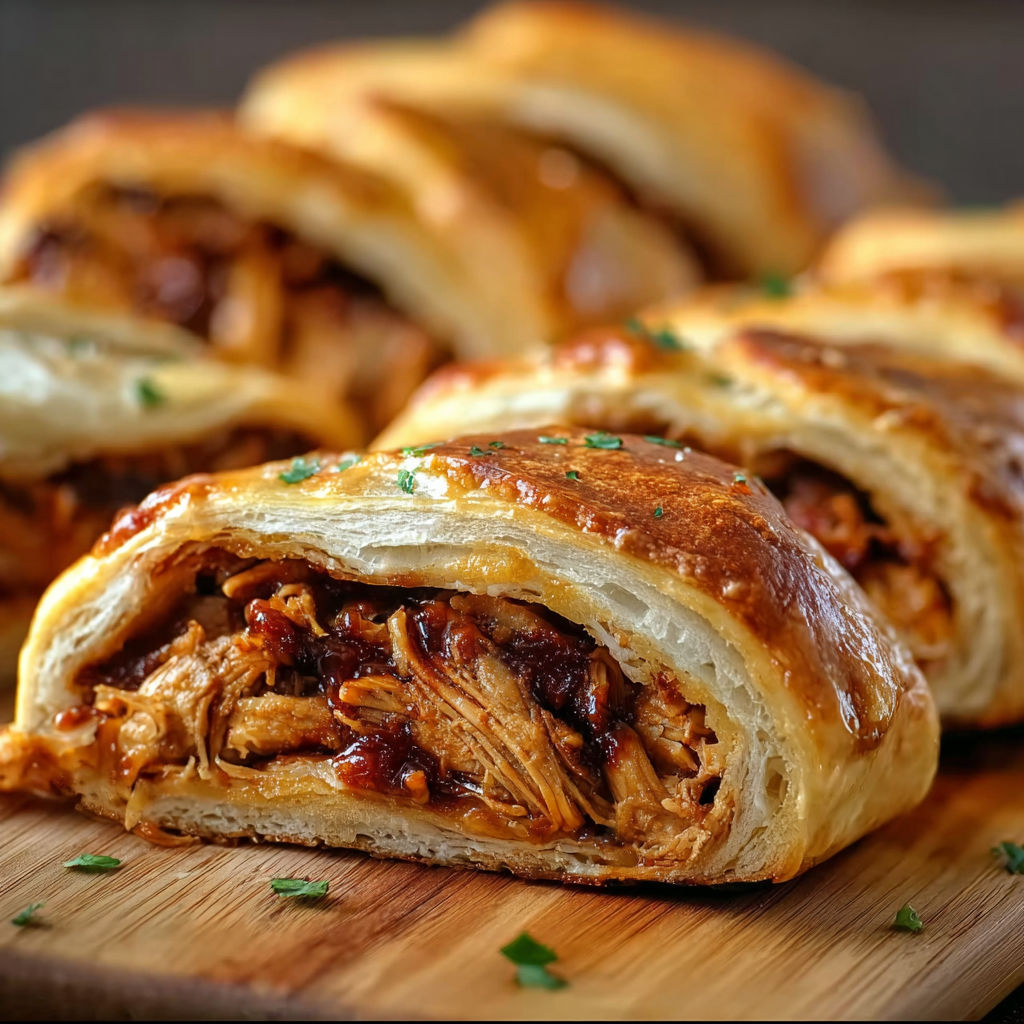 A close up of a barbecue chicken pizza braid.