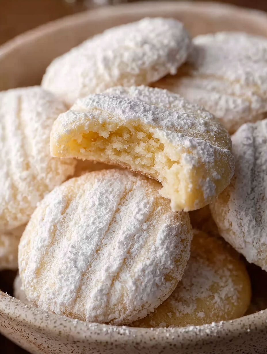 A bowl of cookies with a bite taken out of one.