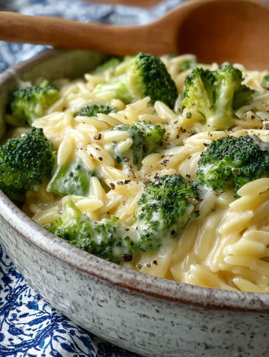 A bowl of pasta with broccoli and cheese.