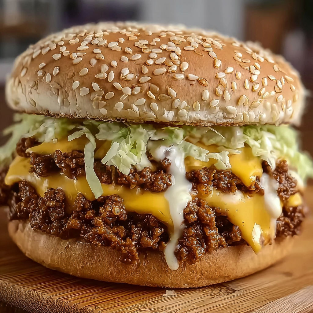 A sloppy joe sandwich with lettuce and cheese.