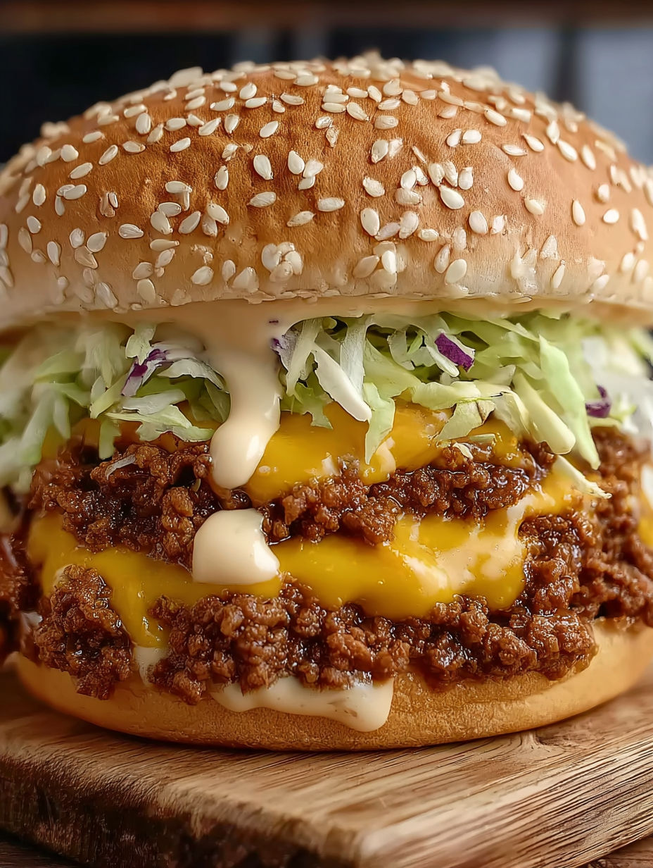 A large hamburger with lettuce, cheese, and mayonnaise.