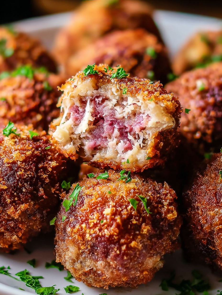 Crispy Reuben Corned Beef Balls.