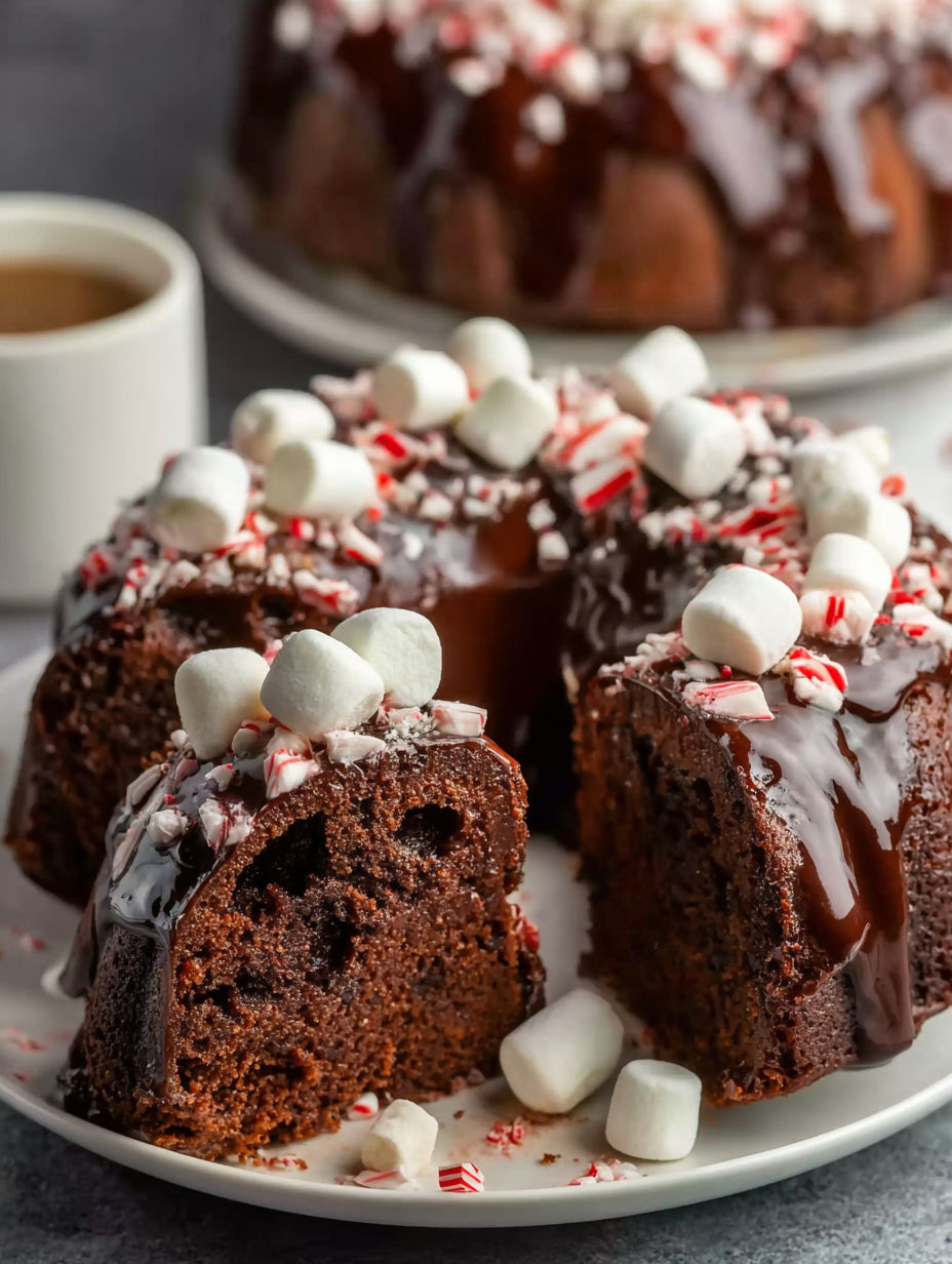 A slice of peppermint hot chocolate cake.