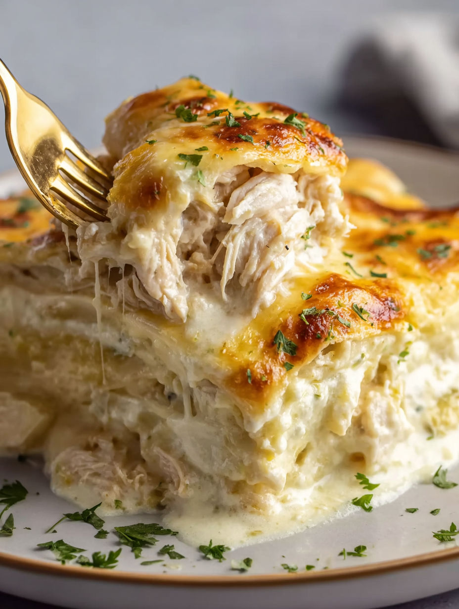 A skillet of white chicken enchiladas.